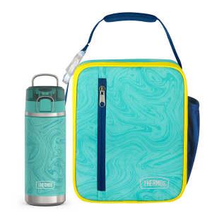 Teal Marble Upright & 18oz Icon  Kids Water Bottle Bundle